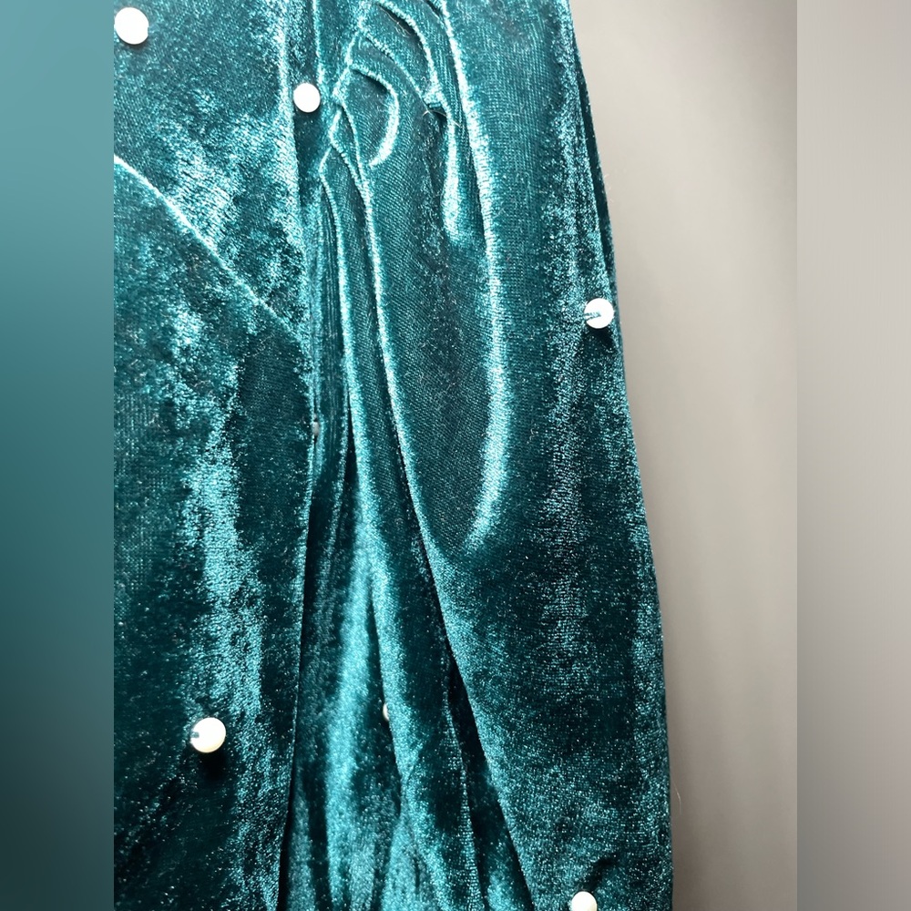 2pc Urban Outfitters Perla deep green velvet puff sleeve top +high waist pants M - Picture 7 of 9